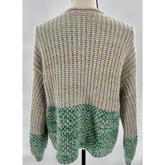 Kimchi Blue Sweater Space Station Cream Green Chunky Knit V neck Knit  M - Picture 3 of 7